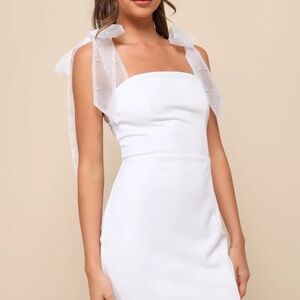 Lulu’s Beaming Perfection White Pearl Organza Tie-Strap
Mini Dress